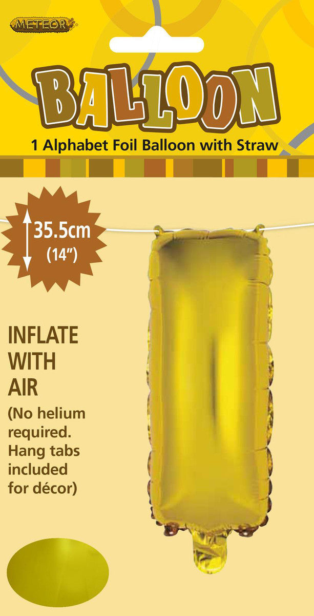 GOLD "I" ALPHABET FOIL BALLOON 35CM (14")