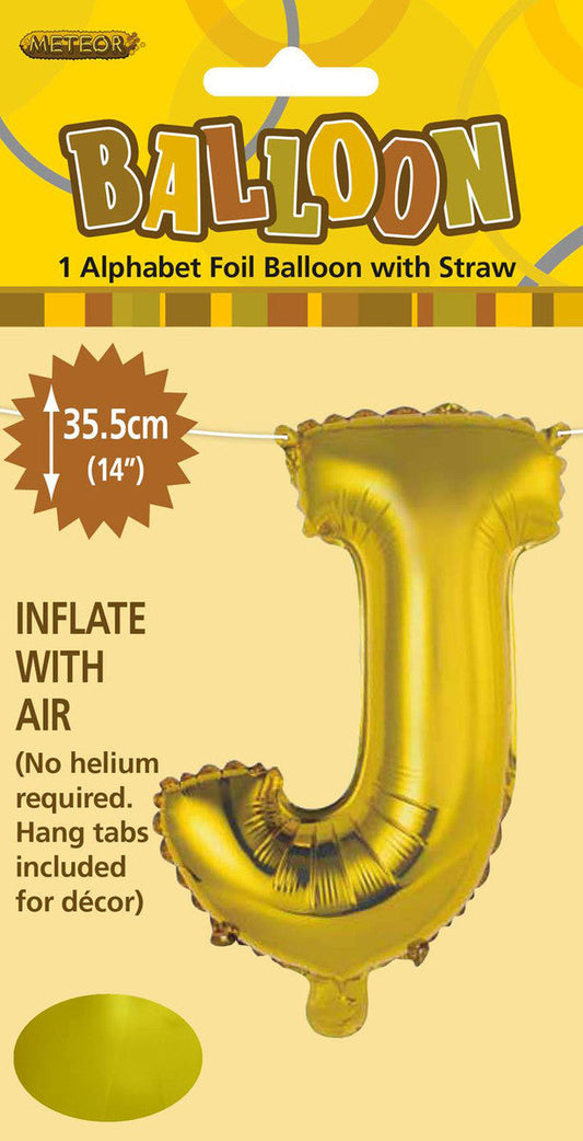 GOLD "J" ALPHABET FOIL BALLOON 35CM (14")