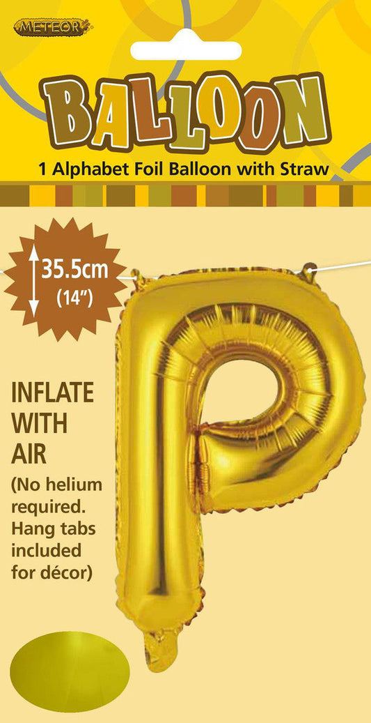 GOLD "P" ALPHABET FOIL BALLOON 35CM (14")