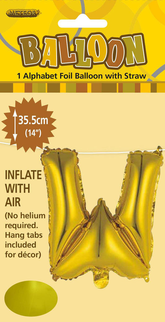GOLD "W" ALPHABET FOIL BALLOON 35CM (14")