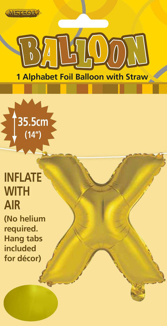 GOLD " X " ALPHABET FOIL BALLOON 35CM (14")