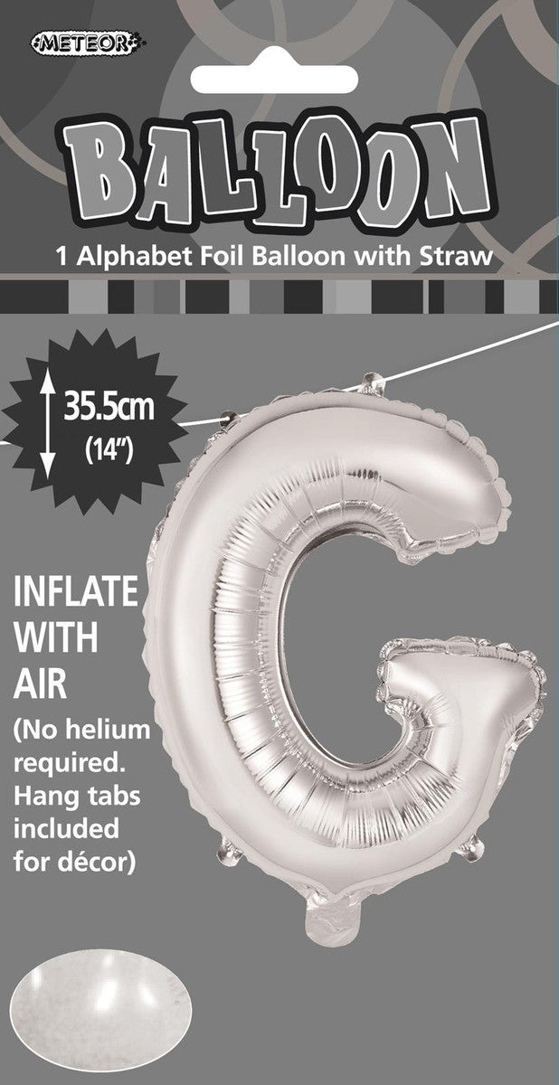 SILVER "G" ALPHABET FOIL BALLOON 35CM (14")