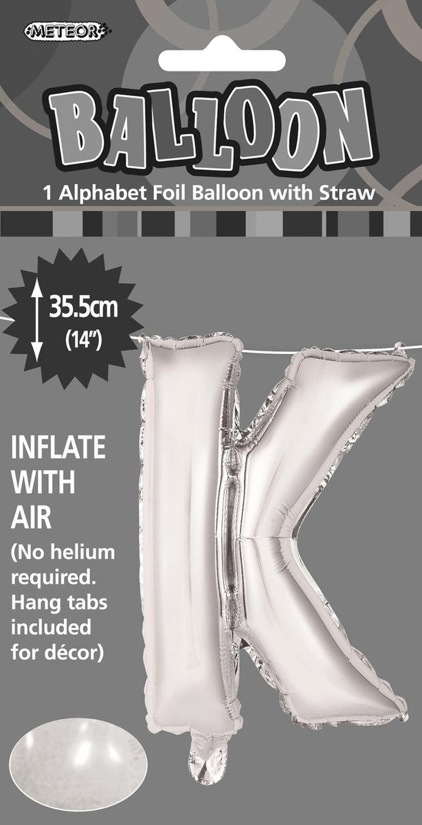 SILVER "K" ALPHABET FOIL BALLOON 35CM (14")