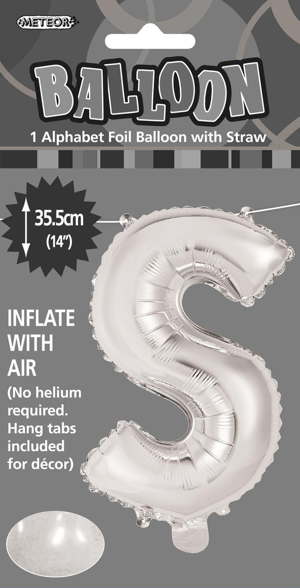 SILVER "S" ALPHABET FOIL BALLOON 35CM (14")
