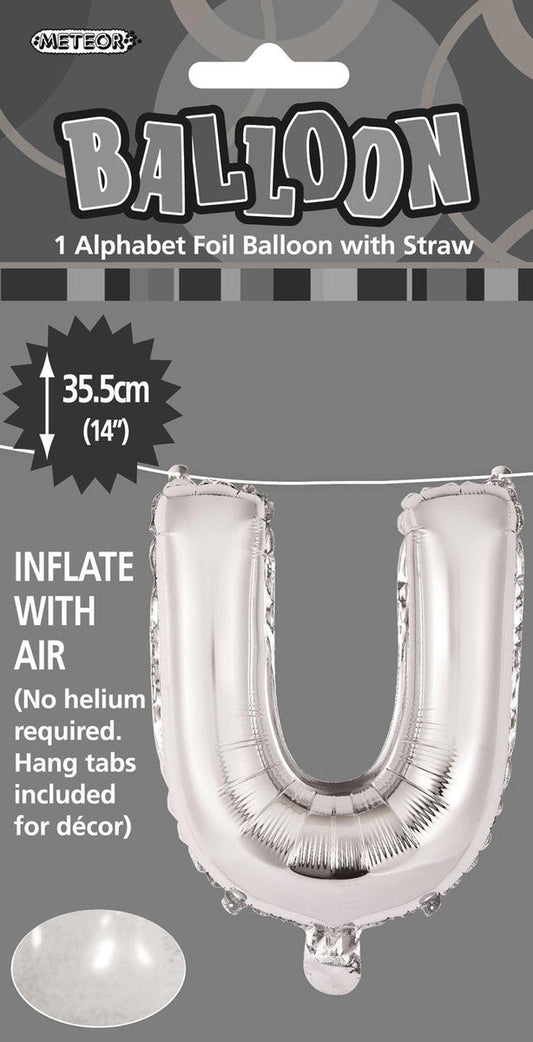 SILVER "U" ALPHABET FOIL BALLOON 35CM (14")