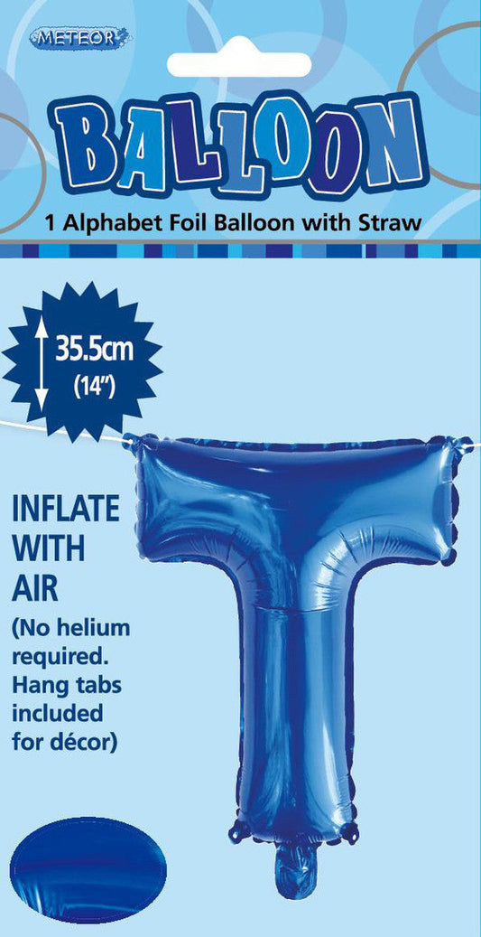 ROYAL BLUE "T" ALPHABET FOIL BALLOON 35CM (14")