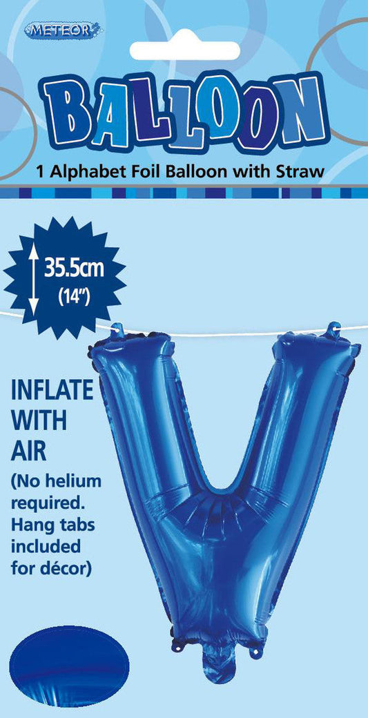 ROYAL BLUE "V" ALPHABET FOIL BALLOON 35CM (14")