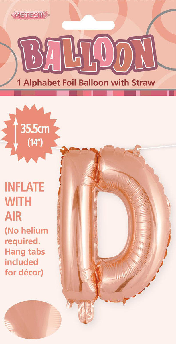 ROSE GOLD "D" ALPHABET FOIL BALLOON 35CM (14")