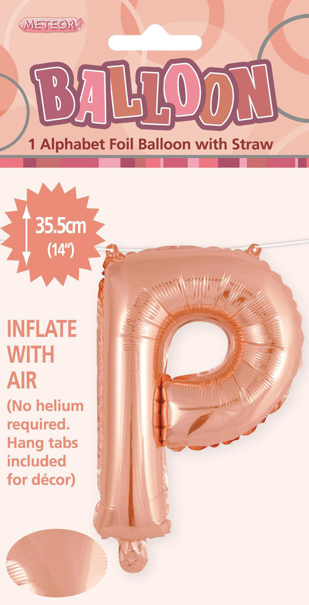 ROSE GOLD "P" ALPHABET FOIL BALLOON 35CM (14")