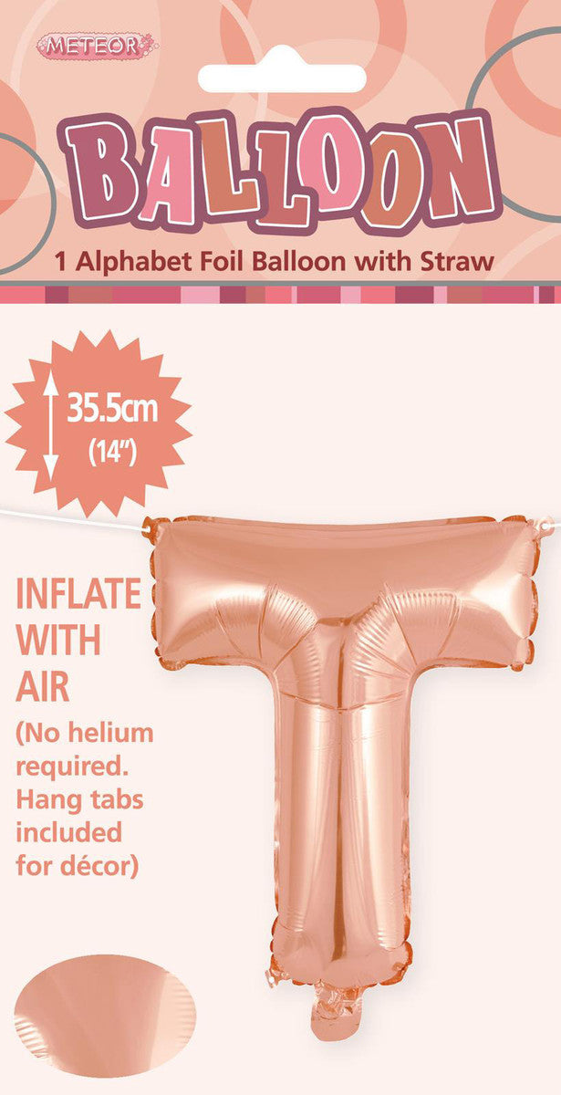 ROSE GOLD "T" ALPHABET FOIL BALLOON 35CM (14") Air Fill Only