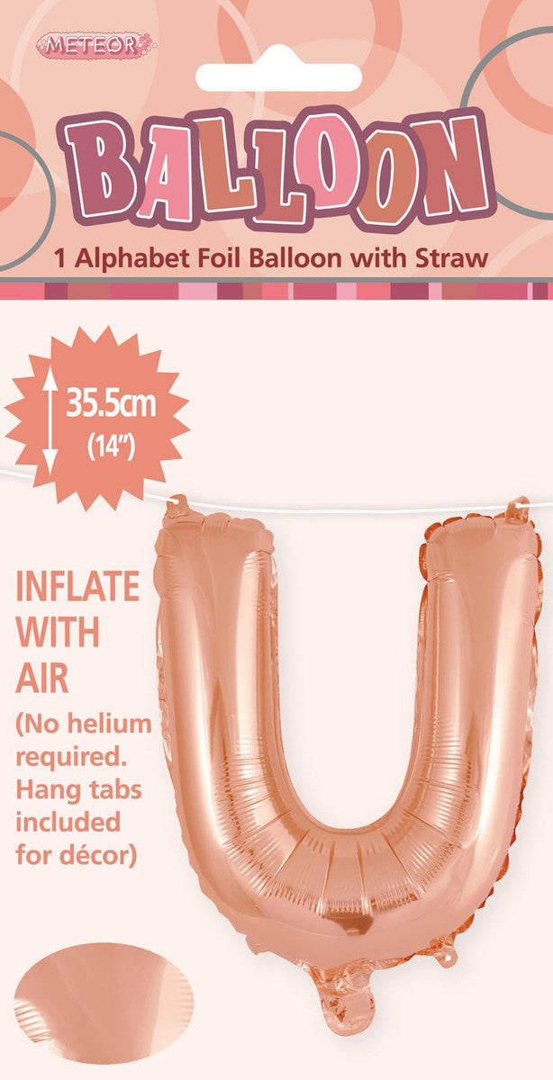 ROSE GOLD "U" ALPHABET FOIL BALLOON 35CM (14")