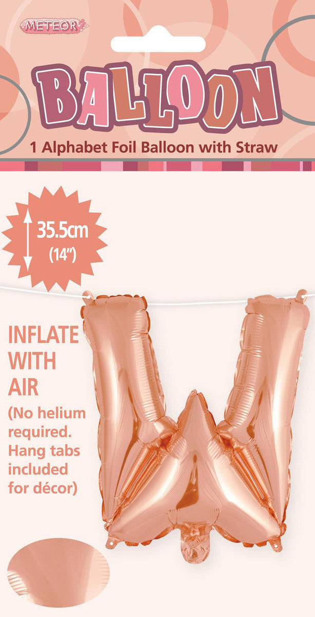 ROSE GOLD "W" ALPHABET FOIL BALLOON 35CM (14")
