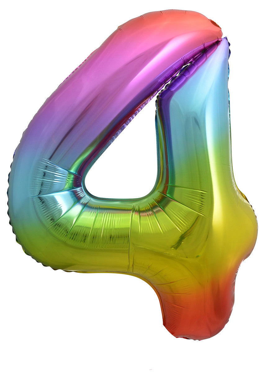 Rainbow "4" Numeral Foil Balloon 86cm (34")