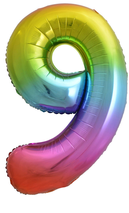 Rainbow "9" Numeral Foil Balloon 86cm (34")