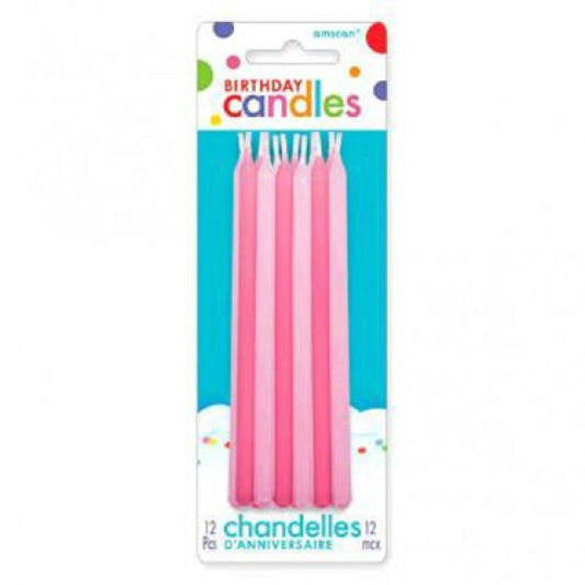 PINK BIRTHDAY TAPER CANDLES 12pk