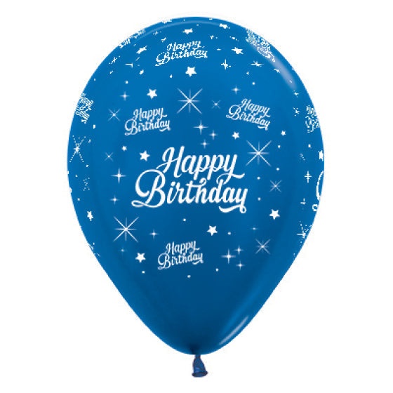 SEMPERTEX 30CM HAPPY BIRTHDAY TWINKLING STARS METALLIC BLUE LATEX BALLOONS, 25PK