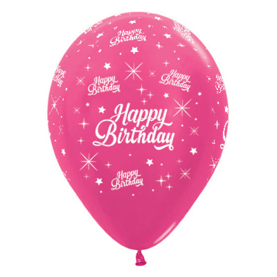 SEMPERTEX 30CM HAPPY BIRTHDAY TWINKLING STARS METALLIC FUCHSIA LATEX BALLOONS, 25PK