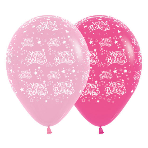 SEMPERTEX 30CM HAPPY BIRTHDAY STARS FASHION PINK & FUCHSIA ASSORTED LATEX BALLOONS, 25PK