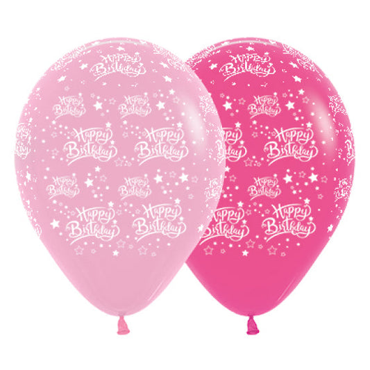 SEMPERTEX 30CM HAPPY BIRTHDAY STARS FASHION PINK & FUCHSIA ASSORTED LATEX BALLOONS, 25PK