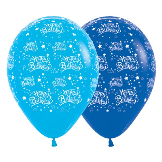 SEMPERTEX 30CM HAPPY BIRTHDAY STARS FASHION BLUE & ROYAL BLUE LATEX BALLOONS, 25PK