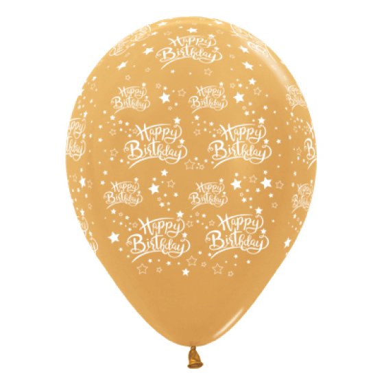 SEMPERTEX 30CM HAPPY BIRTHDAY STARS METALLIC GOLD LATEX BALLOONS, 25PK