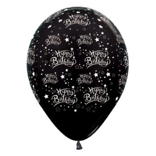 SEMPERTEX 30CM HAPPY BIRTHDAY STARS METALLIC BLACK LATEX BALLOONS, 25PK