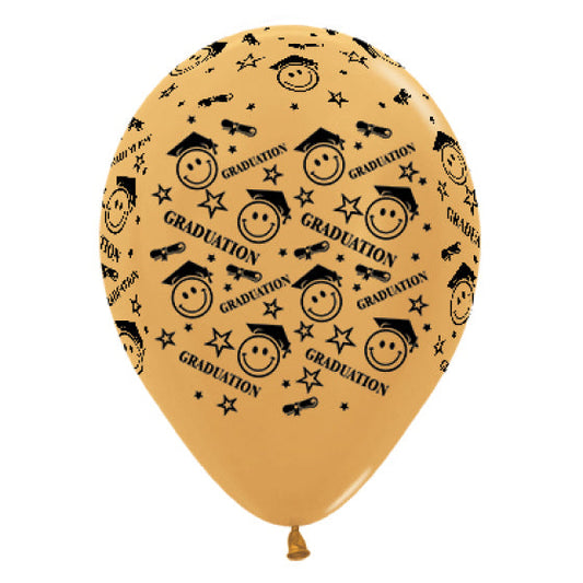 SEMPERTEX 30CM GRADUATION SMILEY FACES METALLIC GOLD LATEX BALLOONS, 6PK