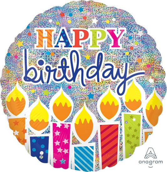 45cm Standard Holographic Shimmer Happy Birthday Candles. NIS Packaging & Party Supply