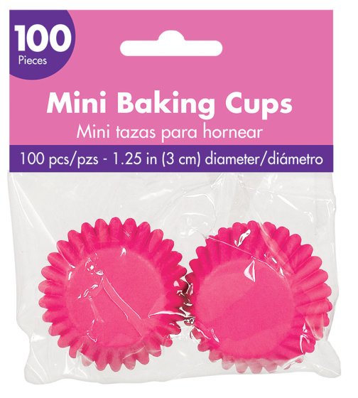 MINI CUPCAKE CASES BRIGHT PINK 100PK 3 cm