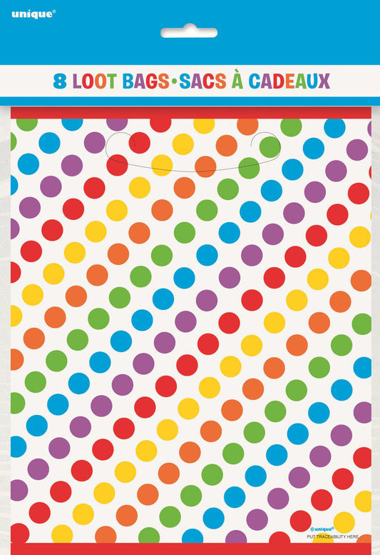 Rainbow Birthday Loot Bags- 8pk 22.5CM H X 18CM W (9" X 7.25")