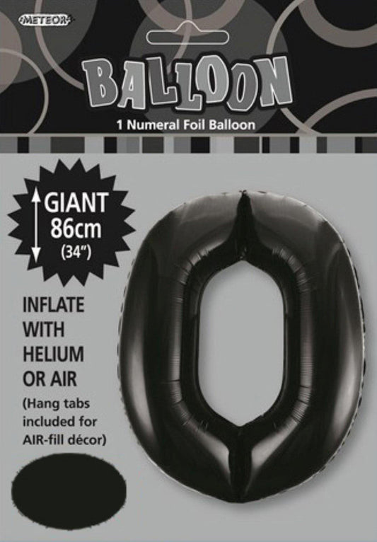 BLACK "0" NUMERAL FOIL BALLOON 86CM (34")
