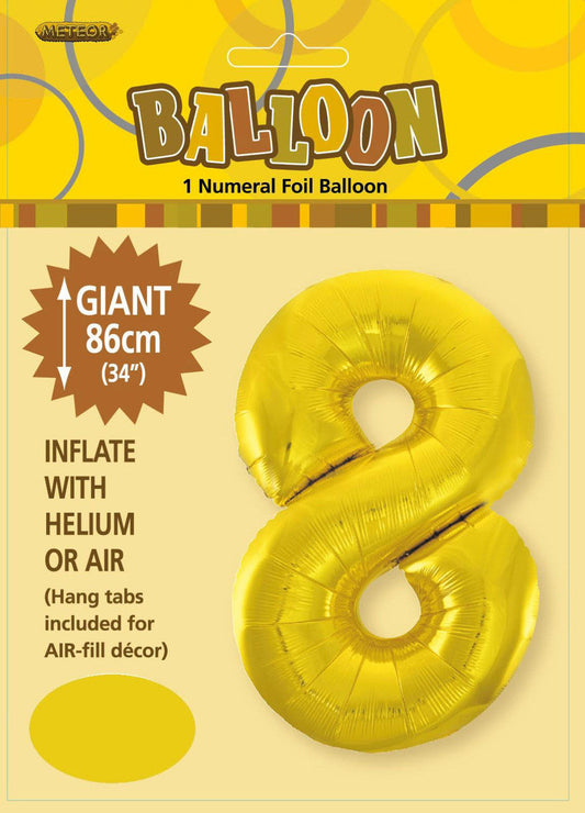 GOLD "8" NUMERAL FOIL BALLOON 86CM (34")