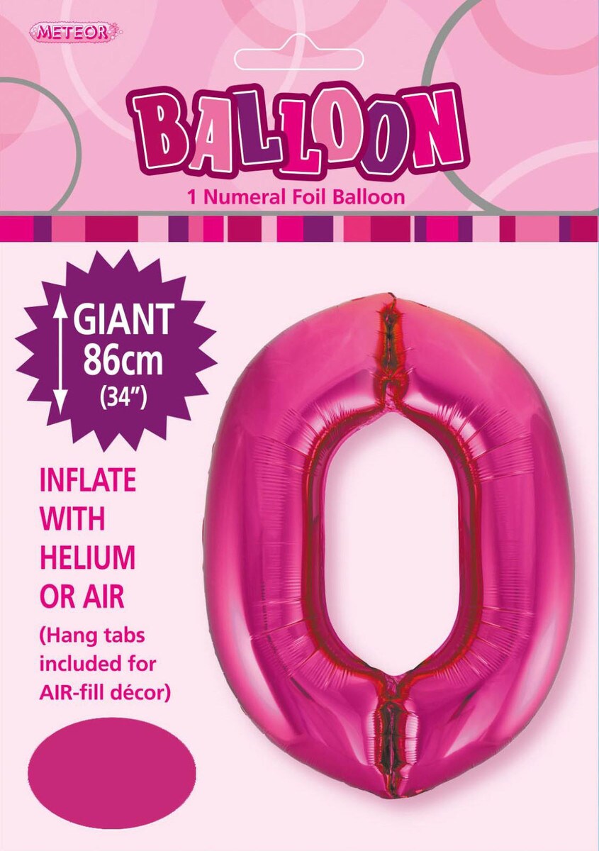 Hot Pink "0" Numeral Foil Balloon 86cm (34")