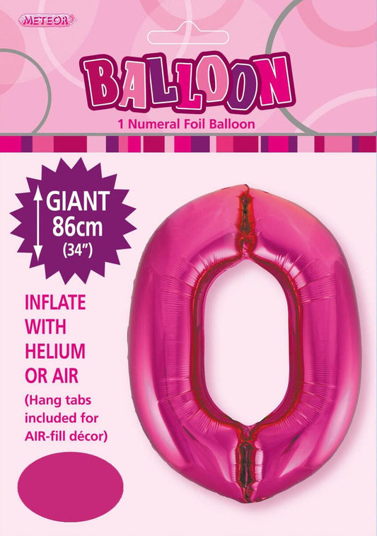 Hot Pink "0" Numeral Foil Balloon 86cm (34")
