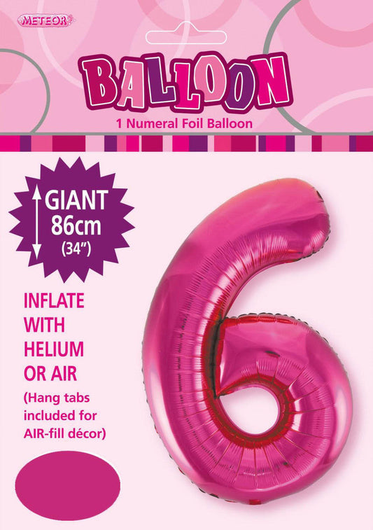 HOT PINK "6" NUMERAL FOIL BALLOON 86CM (34")