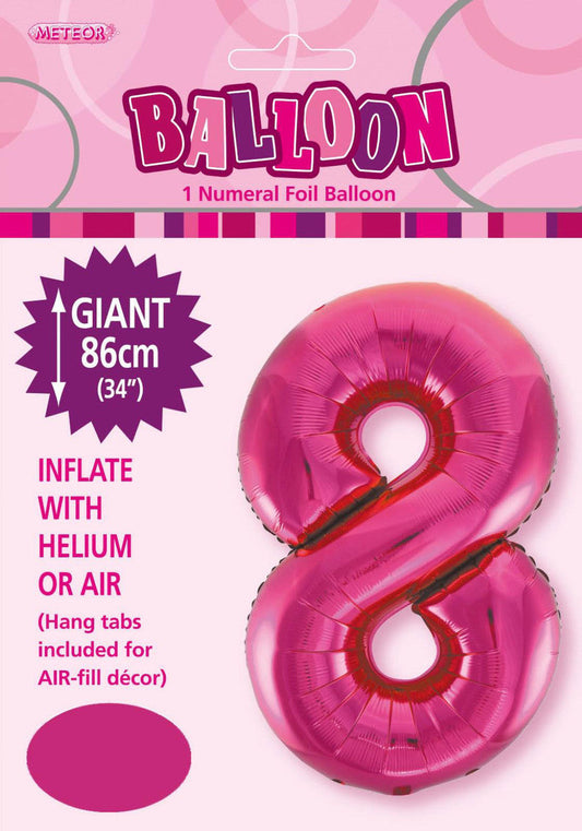 HOT PINK "8" NUMERAL FOIL BALLOON 86CM (34")