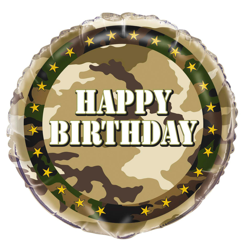CAMO "HAPPY BIRTHDAY" 45CM (18") FOIL BALLOON 1pc