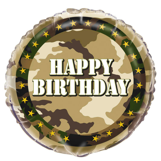 CAMO "HAPPY BIRTHDAY" 45CM (18") FOIL BALLOON 1pc