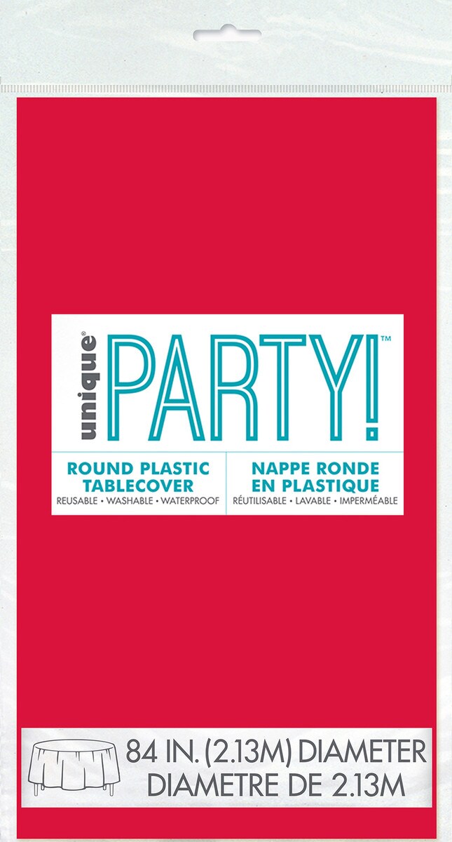 Ruby Red Unique Compact Packaging Plastic Table Cover Round 213cm Diameter