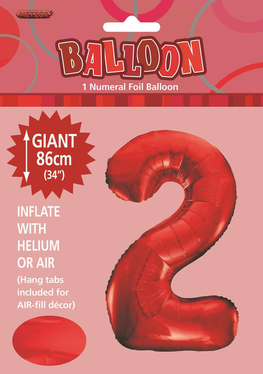 RED "2" NUMERAL FOIL BALLOON 86CM (34")