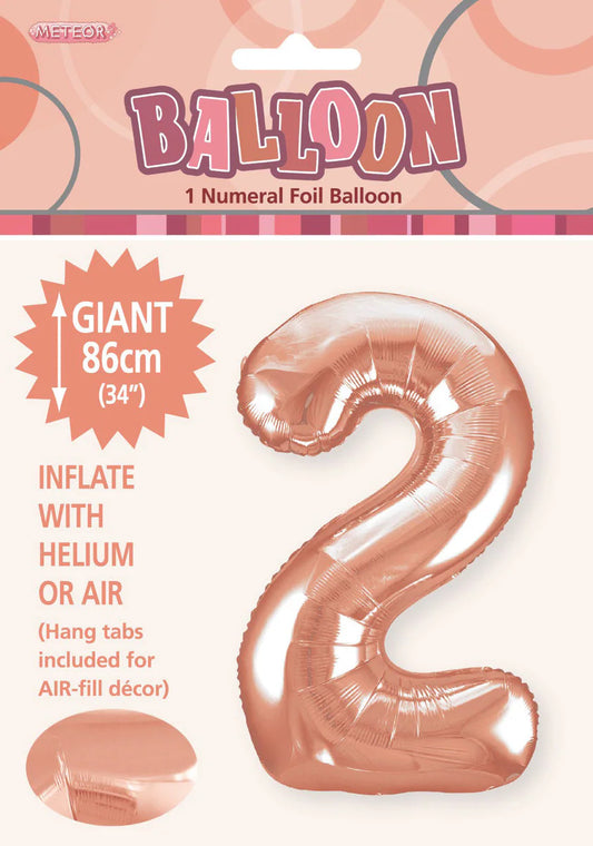 Rose Gold "2" Numeral Foil Balloon 86cm (34")