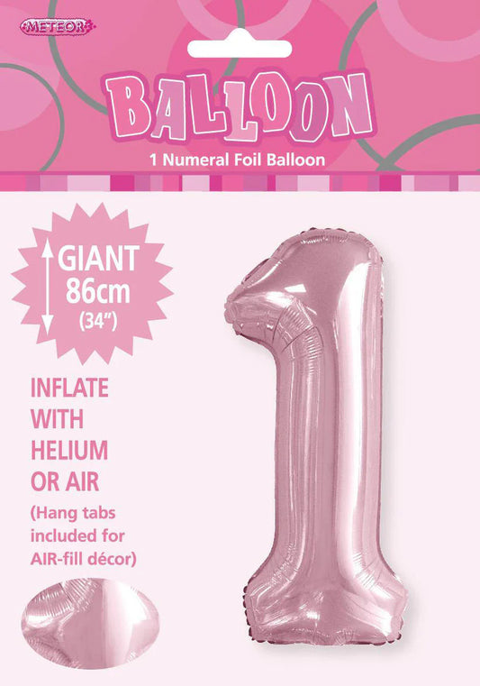 Lovely Pink "1" Numeral Foil Balloon 86cm (34")