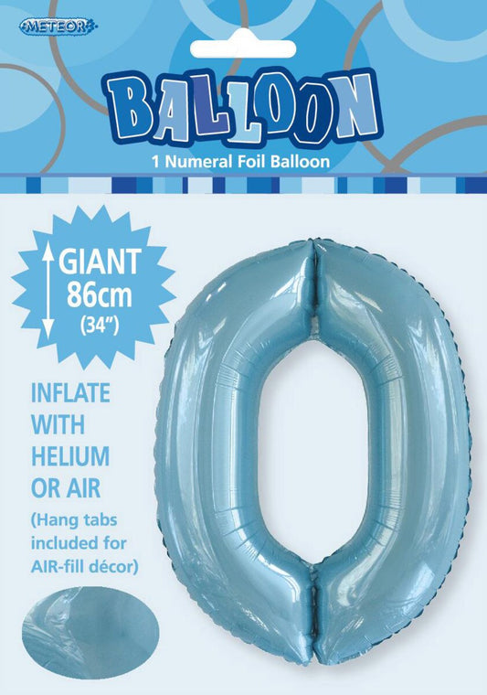 Powder Blue "0" Numeral Foil Balloon 86cm (34")