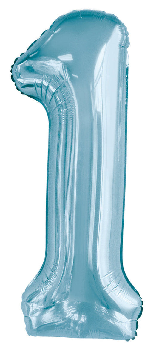 Powder Blue "1" Numeral Foil Balloon 86cm (34")