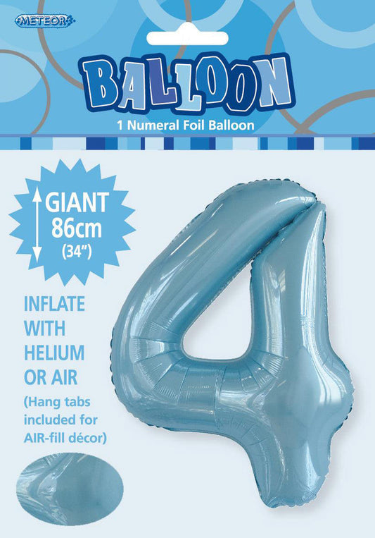 POWDER BLUE "4" NUMERAL FOIL BALLOON 86CM (34")