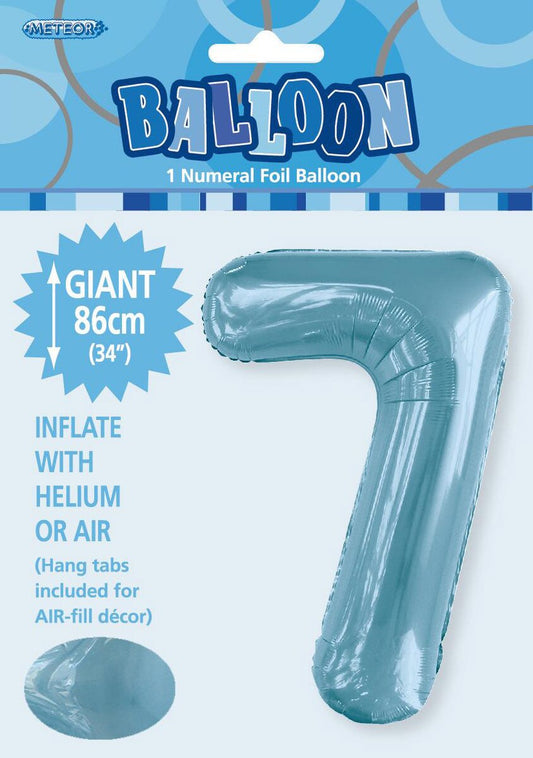 Powder Blue "7" Numeral Foil Balloon 86cm (34")