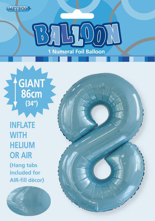 Powder Blue "8" Numeral Foil Balloon 86cm (34")