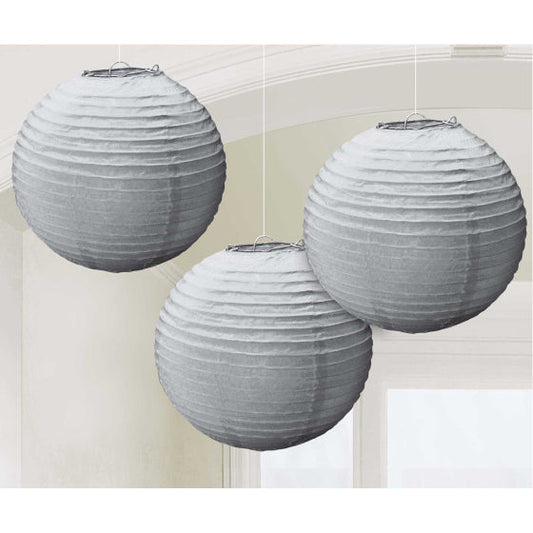 ROUND PAPER LANTERNS - SILVER 3pk