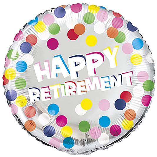 COLOURFUL DOT HAPPY RETIREMENT 45CM (18") Foil Balloon