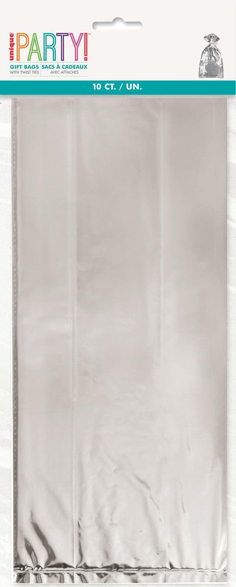 10 Metallic Silver Cello Bags 28CM H X 13CM W (11" X 5")